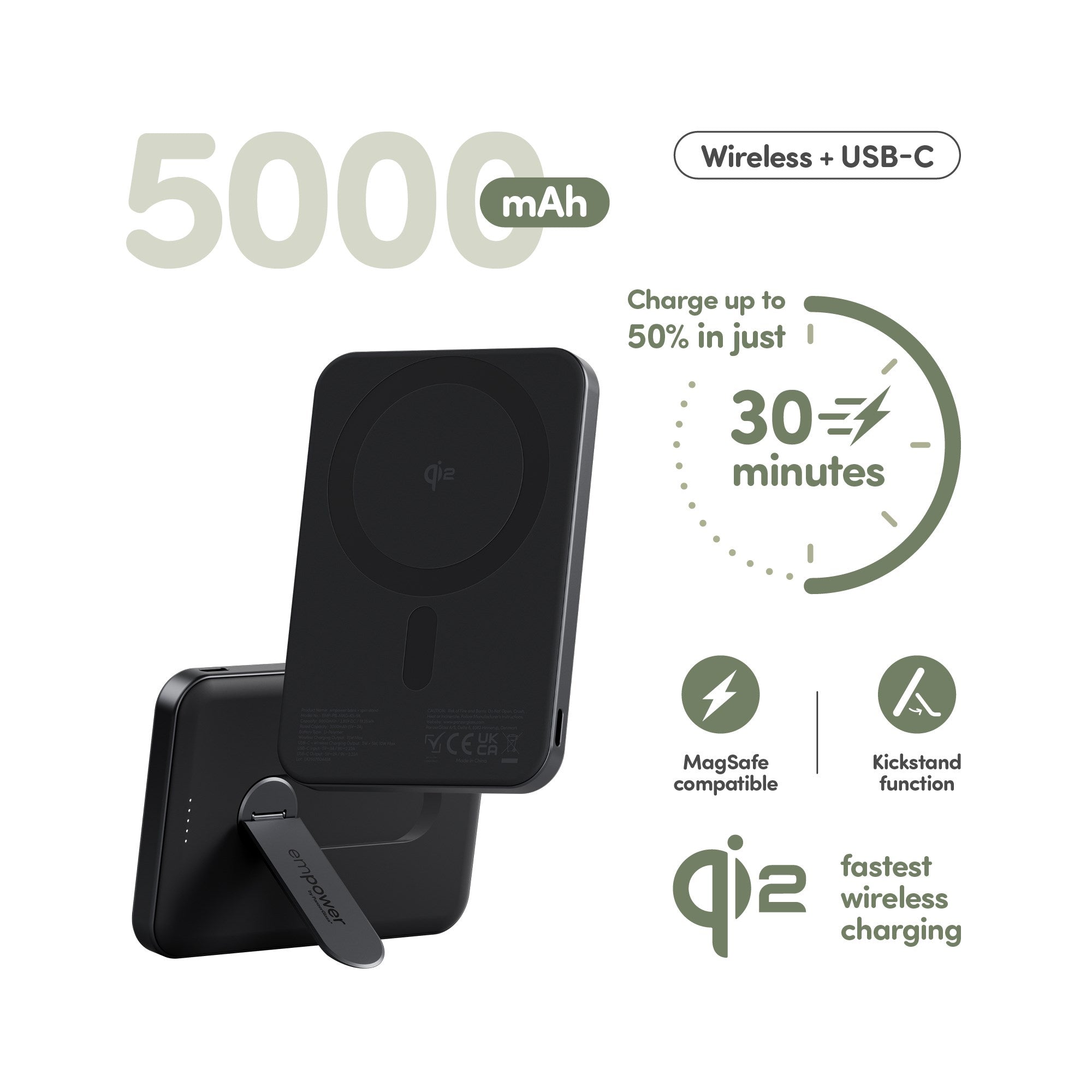 empower™ by PanzerGlass® empower™ Bank m. Spin Stand | 5000mAh | Space Black